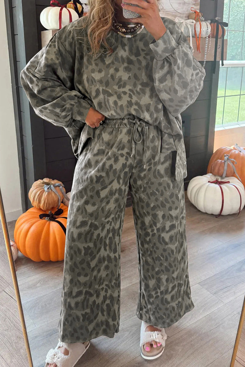 Leopard Print Relaxed Pants Set