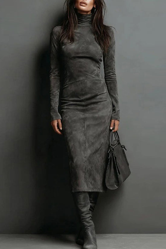 Long Sleeve Casual Turtleneck Midi Dress