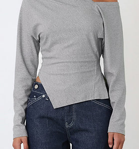 Asymmetric Long Sleeve Bodycon Top