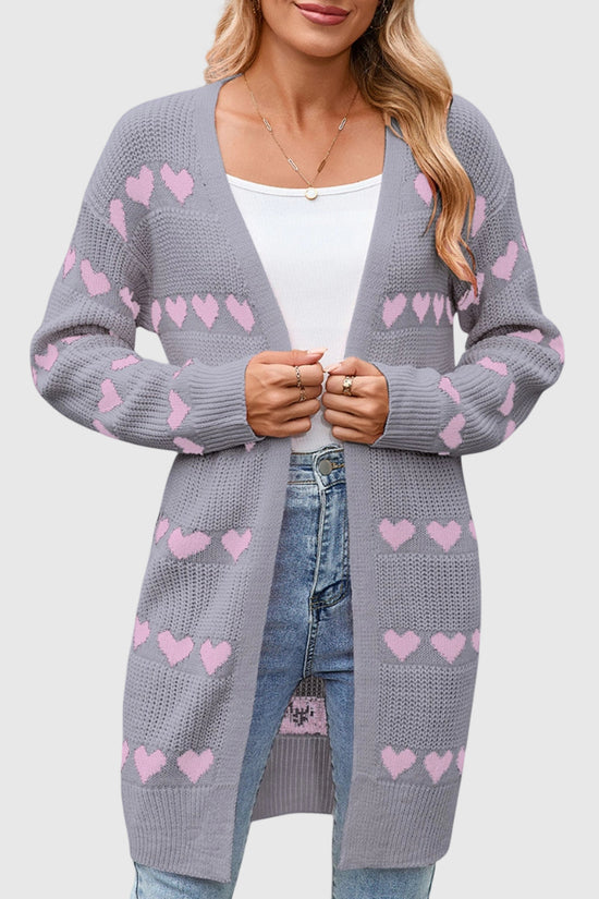 Heart Pattern Open Front Cardigan