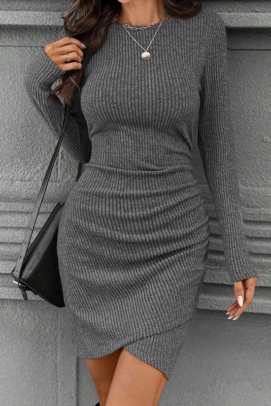 Ribbed Long Sleeve Bodycon Casual Dress