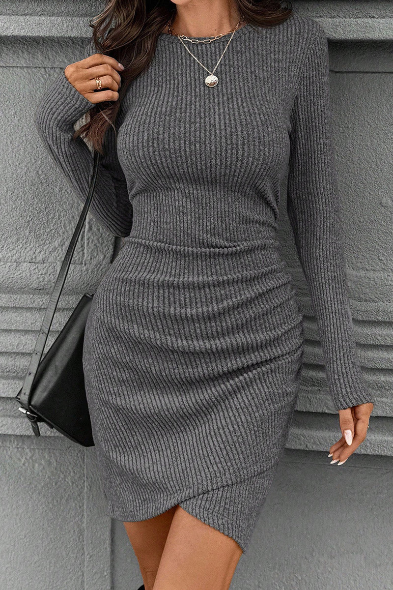 Ribbed Long Sleeve Bodycon Casual Dress