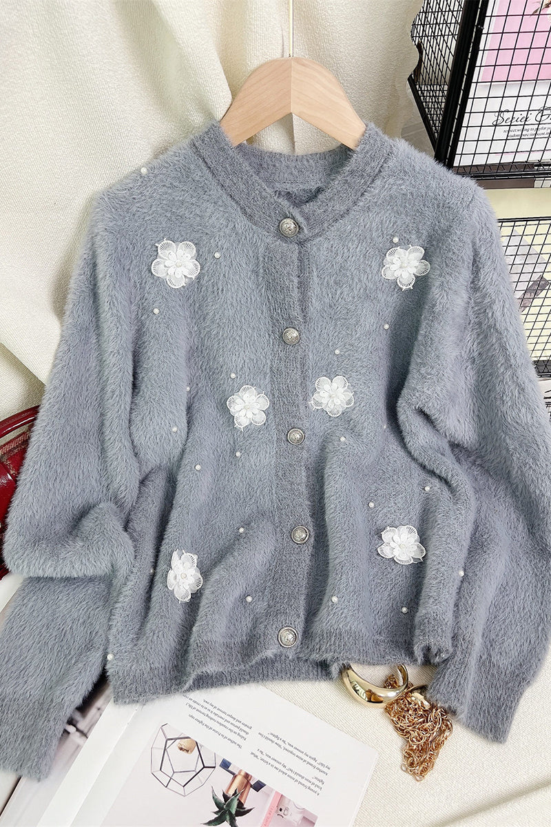 Floral Button-Up Cardigan with Delicate Details