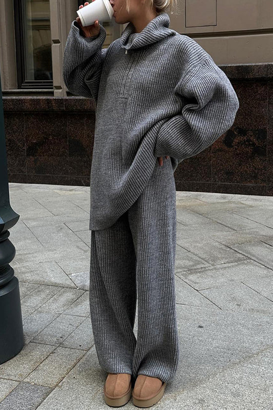 Cozy Zip-Up Sweater and Flare Pants Set