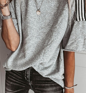 Striped Sleeve Relaxed Fit T-Shirt