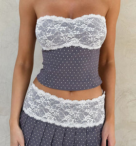 Strapless Polka Dot Lace Trim Set