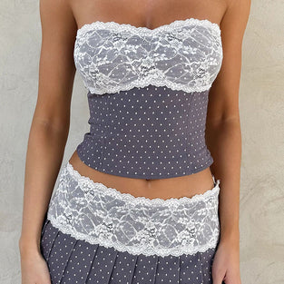 Strapless Polka Dot Lace Trim Set