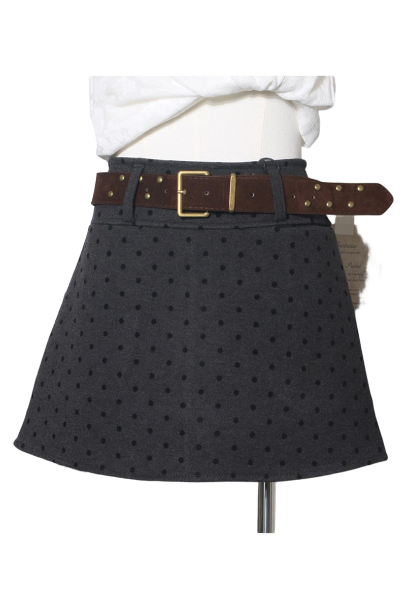 Polka Dot Mini Skirt with Belt