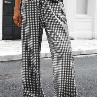 Checkered Wide-Leg Casual Pants