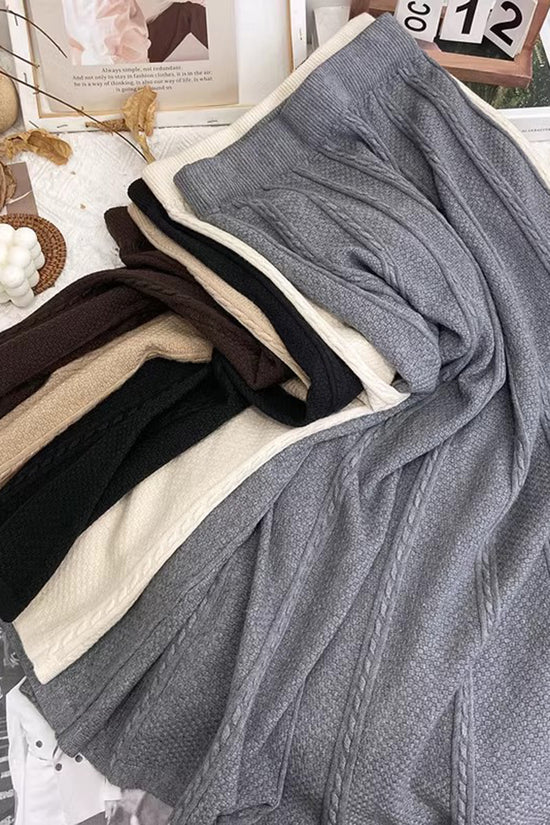 Cable Knit High-Waist Midi Skirt
