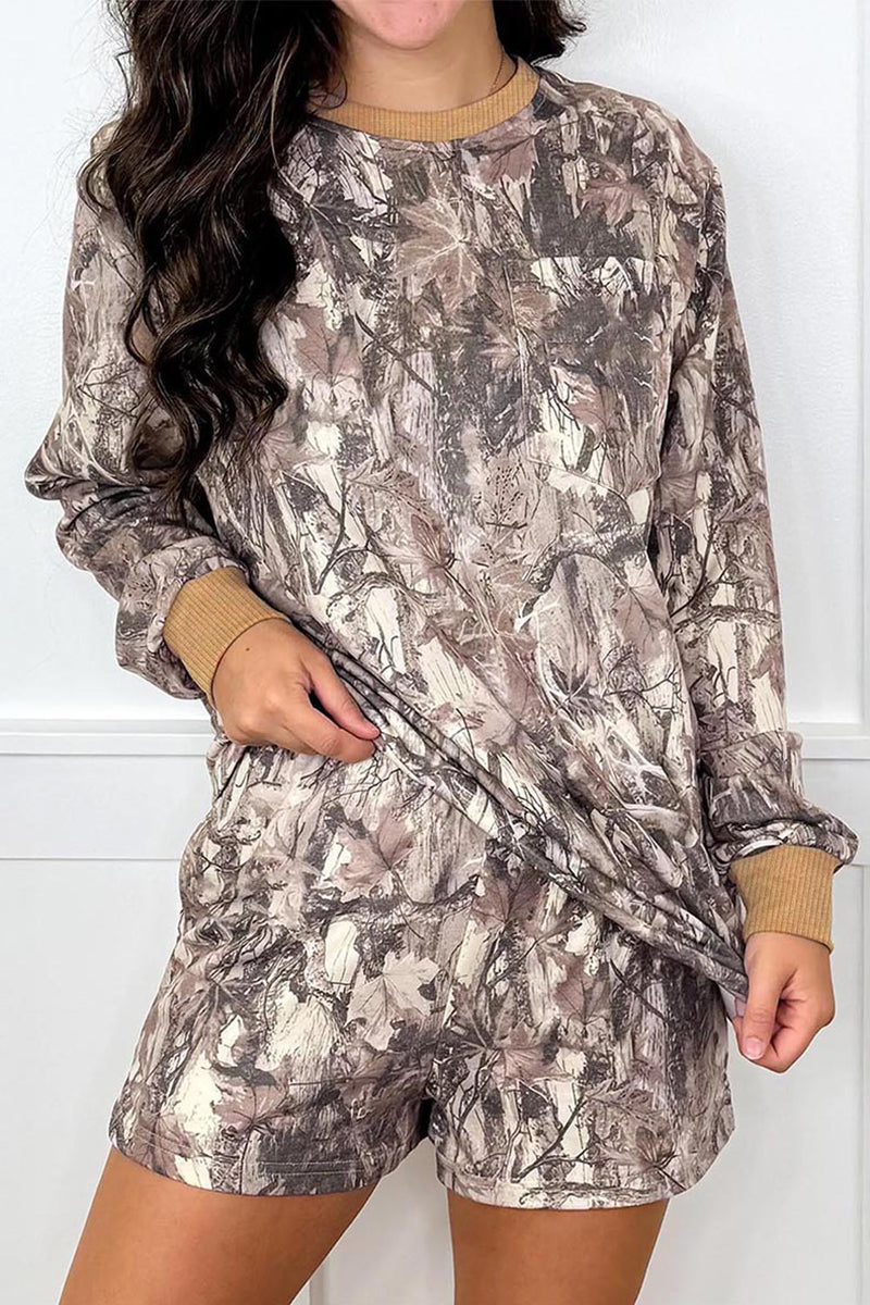 Camouflage Long Sleeve Shorts Set