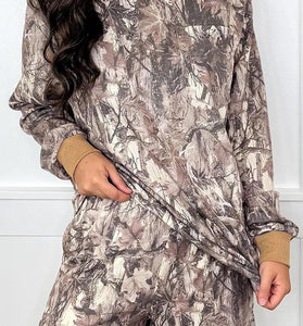 Camouflage Long Sleeve Shorts Set