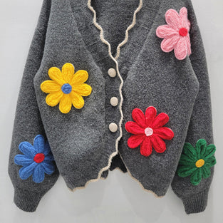 Floral Detail Buttoned Cardigan
