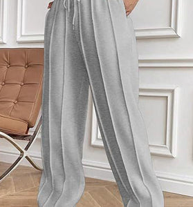 Elegant Drawstring Casual Wide-Leg Pants