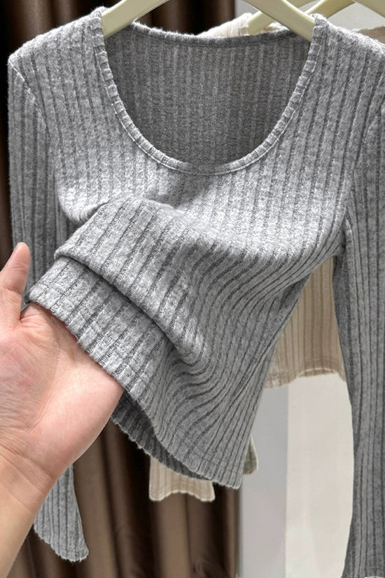 Ribbed Long Sleeve Casual Top