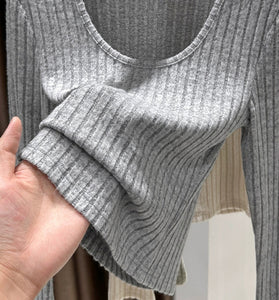 Ribbed Long Sleeve Casual Top