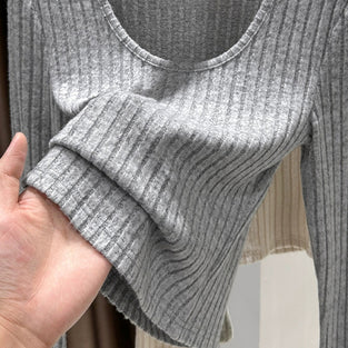 Ribbed Long Sleeve Casual Top