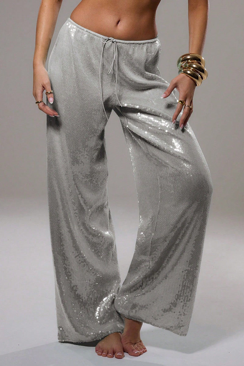 Sparkly Wide-Leg Casual Pants