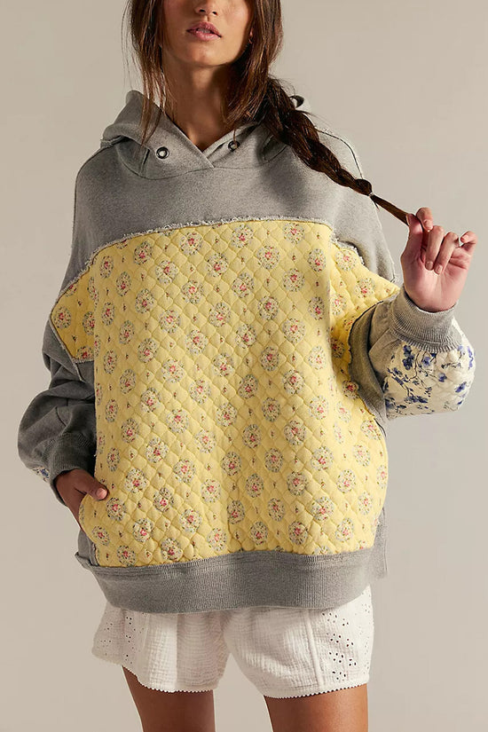 Patchwork Floral Hooded Sweatshirt