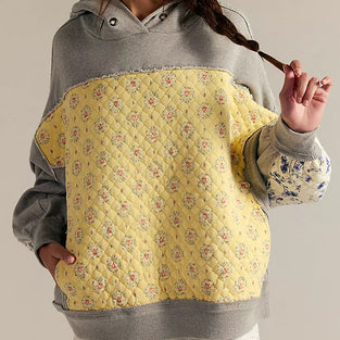 Patchwork Floral Hooded Sweatshirt