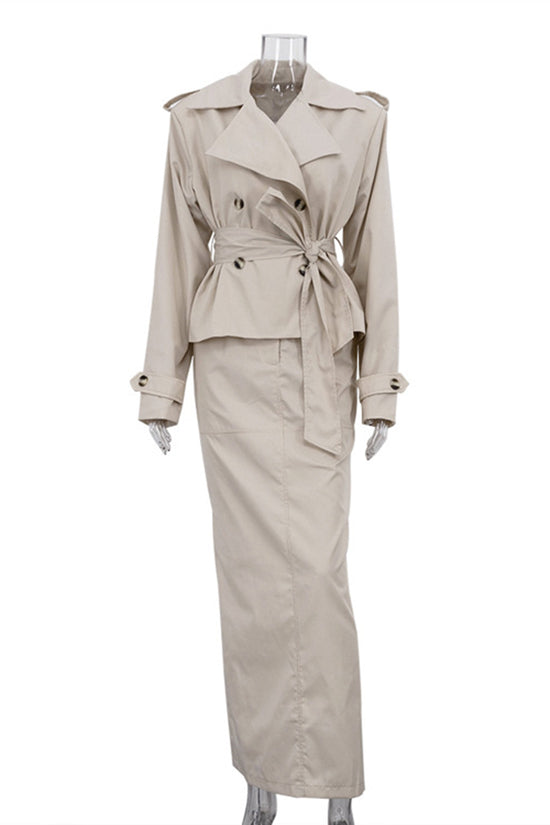 Elegant Trench Coat Skirt Set