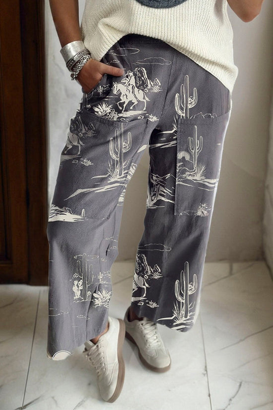 Desert Print Wide Leg Straight Jeans
