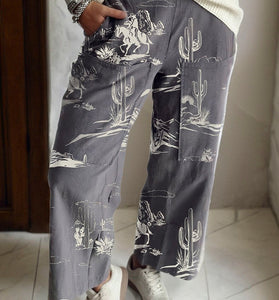 Desert Print Wide Leg Straight Jeans