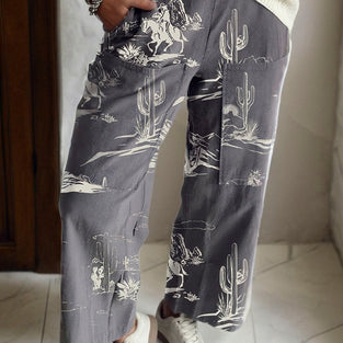 Desert Print Wide Leg Straight Jeans