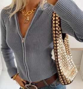 Zip-Up Ribbed Cardigan