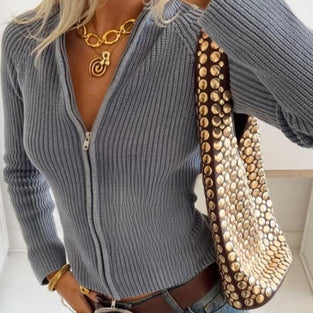 Zip-Up Ribbed Cardigan