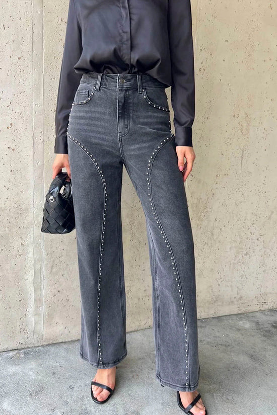 Studded Straight Fit Denim Jeans