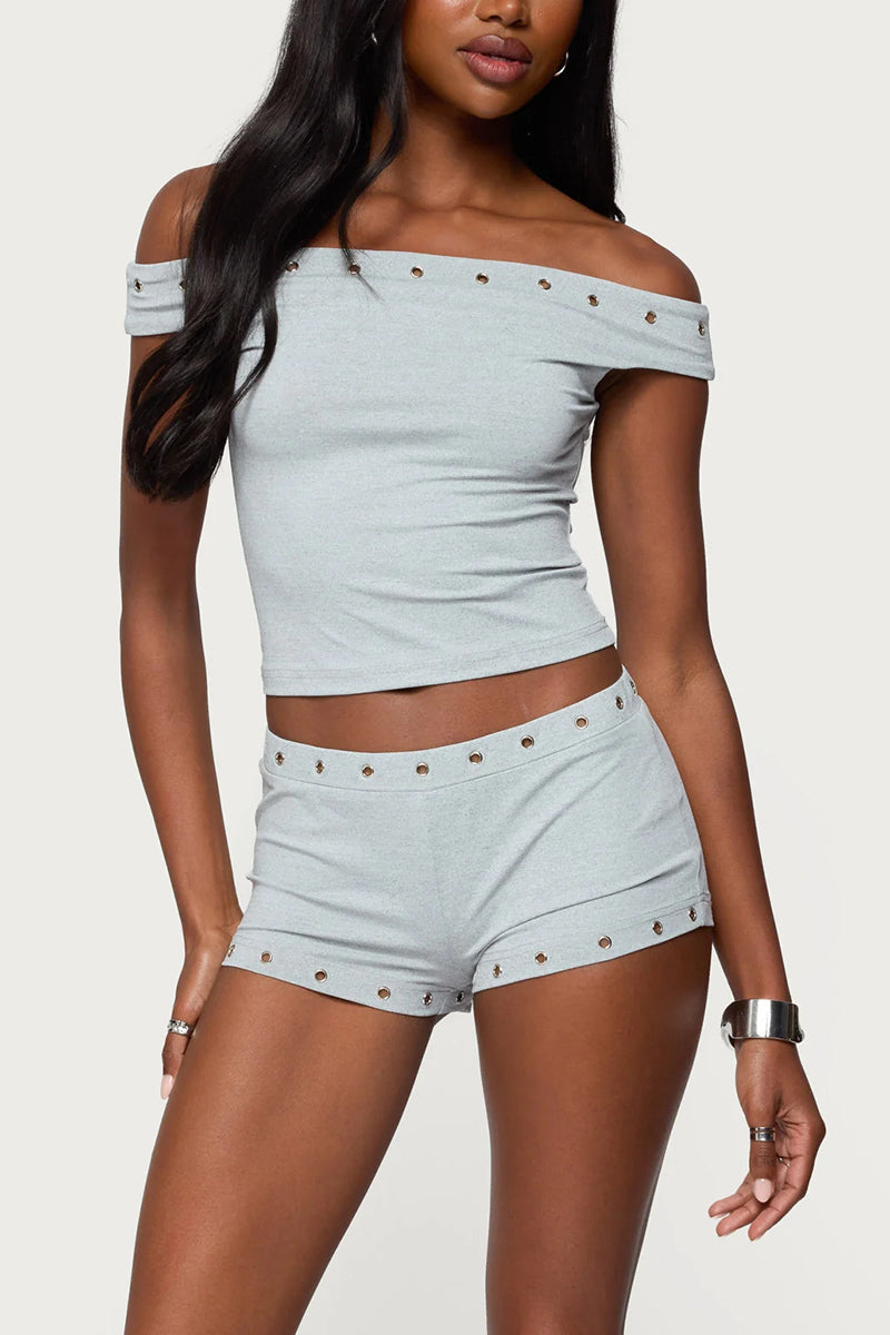 Off-Shoulder Studded Crop Top