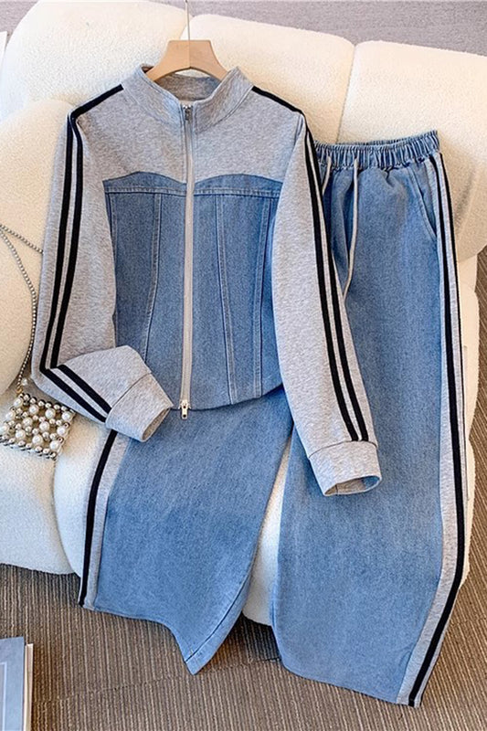 Striped Track Jacket and Pants Set