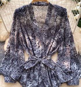 Chic Leopard Print Wrap Blouse