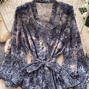 Chic Leopard Print Wrap Blouse