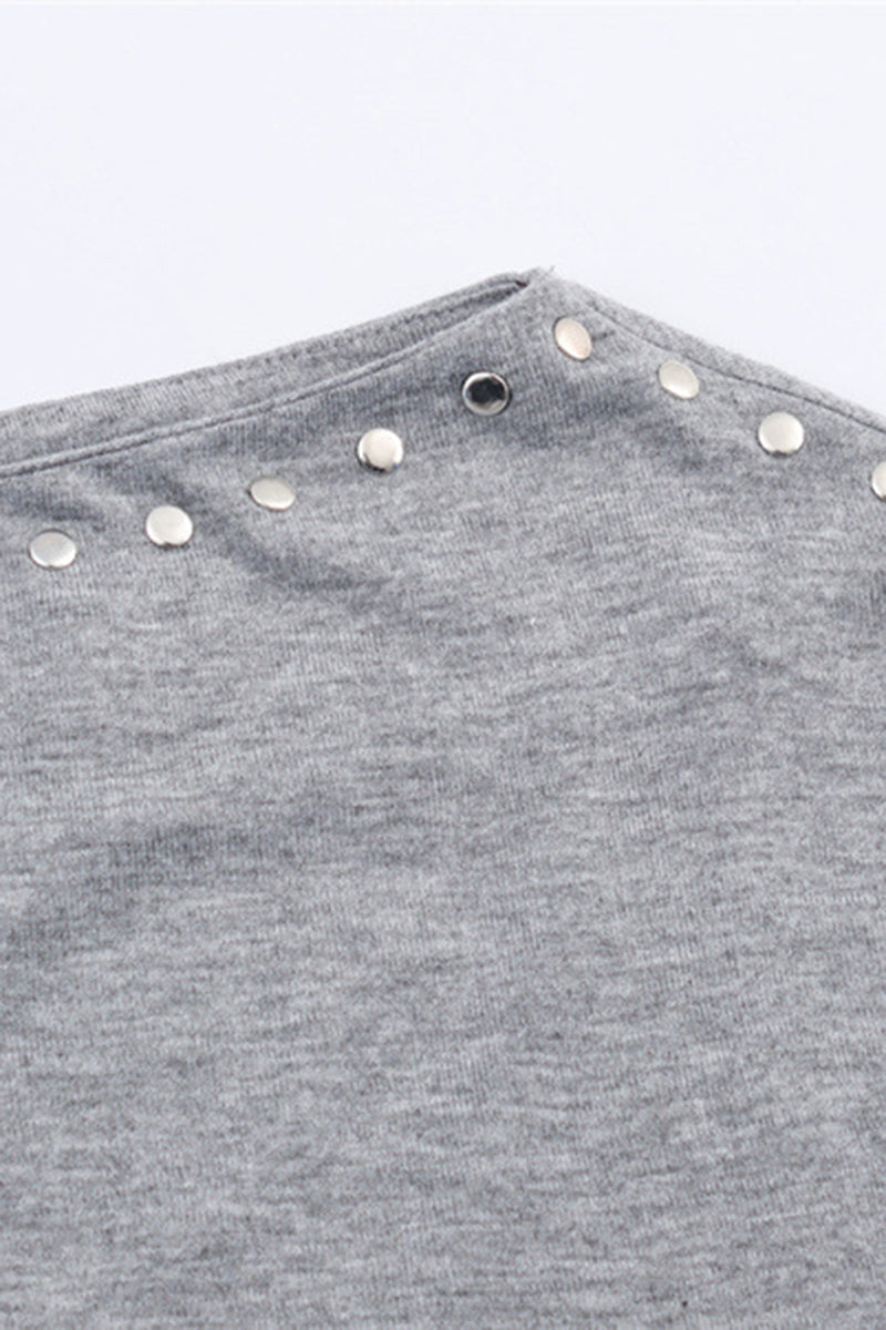 Studded Long Sleeve Off Shoulder Top
