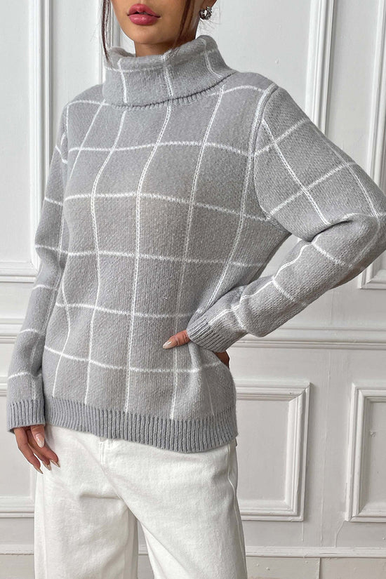 Turtleneck Grid Pattern Sweater