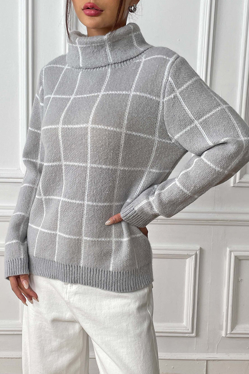 Turtleneck Grid Pattern Sweater