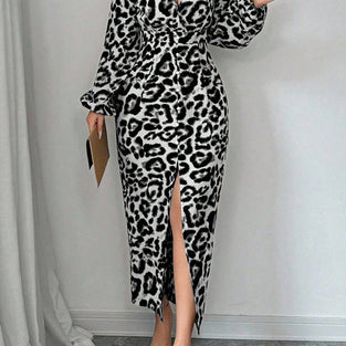 Chic Leopard Print Long Sleeve Dress