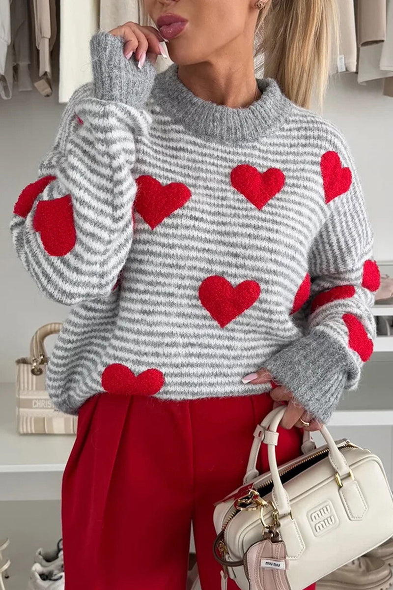 Heart Pattern Striped Sweater