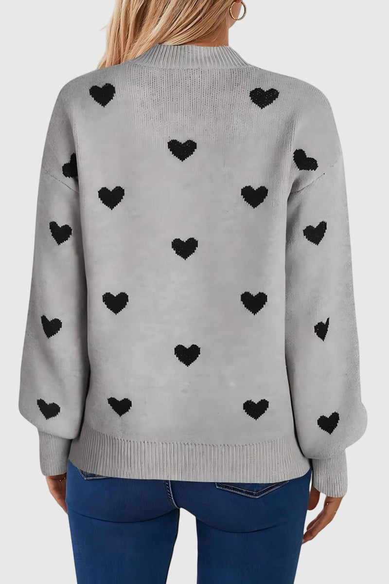 Heart Patterned Crew Neck Sweater