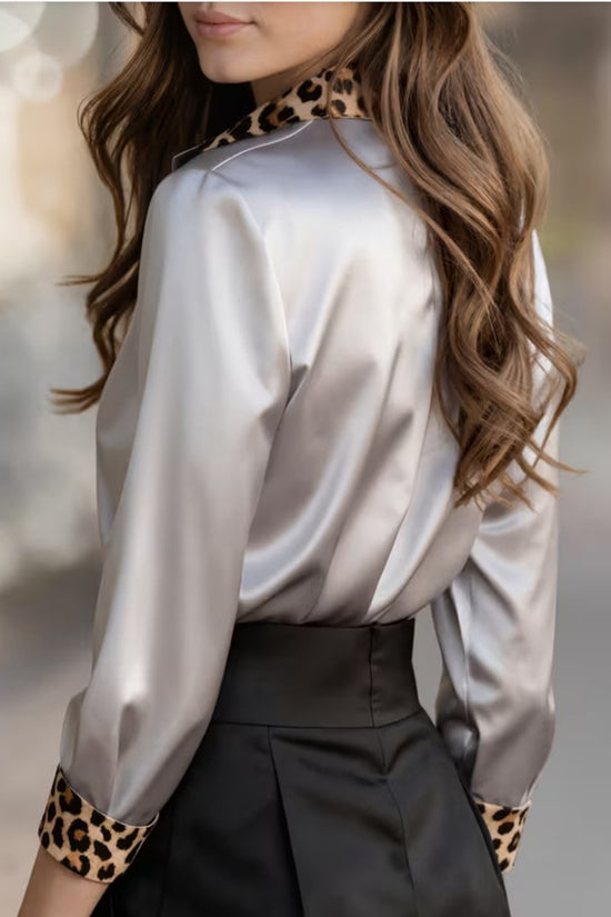 Chic Blouse with Animal Print Trim
