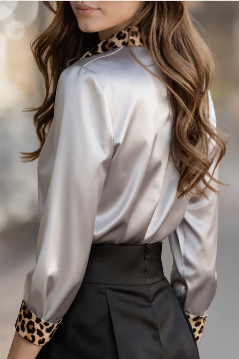 Chic Blouse with Animal Print Trim