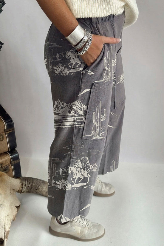 Desert Print Wide Leg Straight Jeans