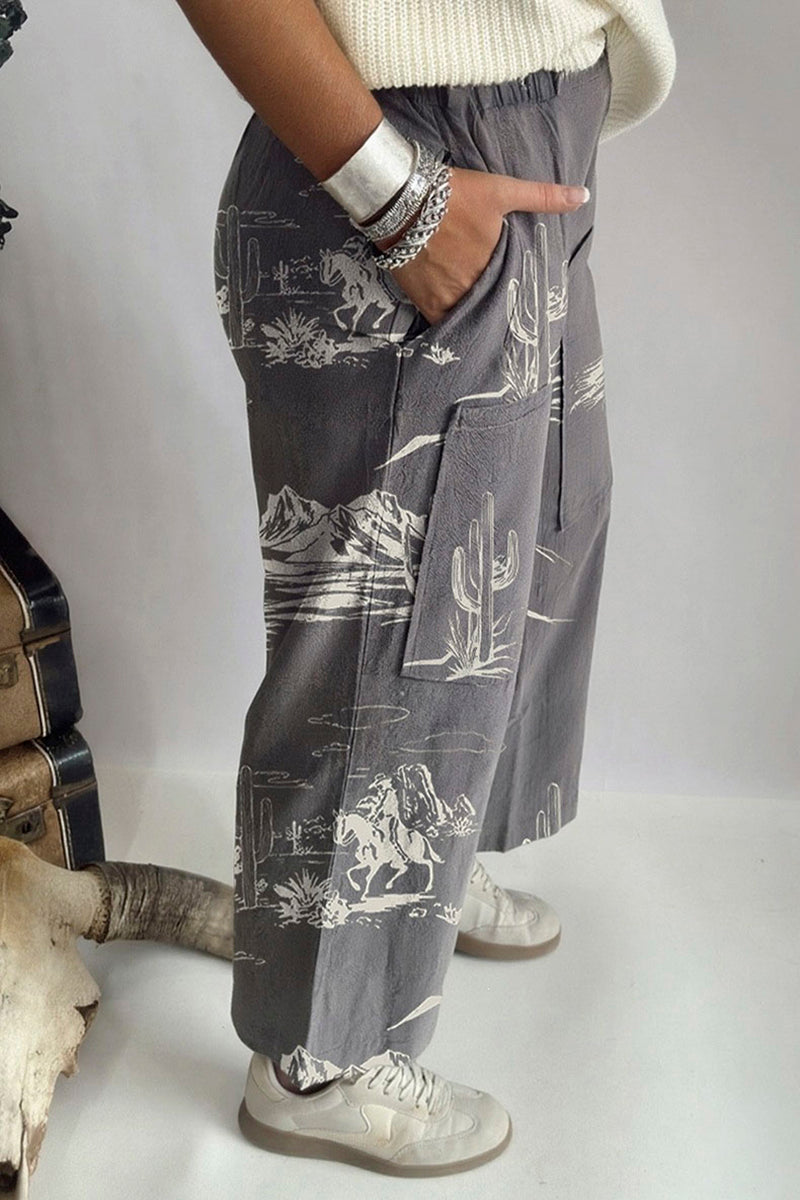 Desert Print Wide Leg Straight Jeans