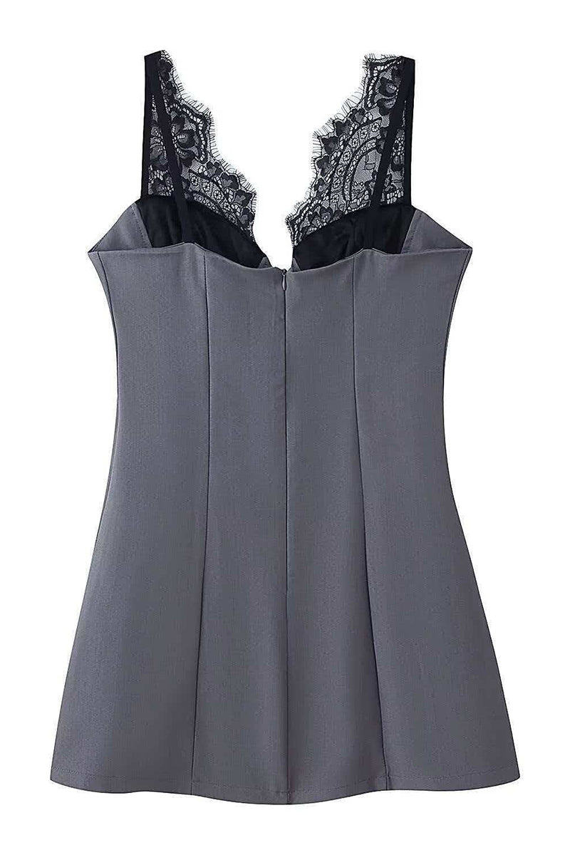 Sleeveless Lace Trim Bodycon Casual Dress