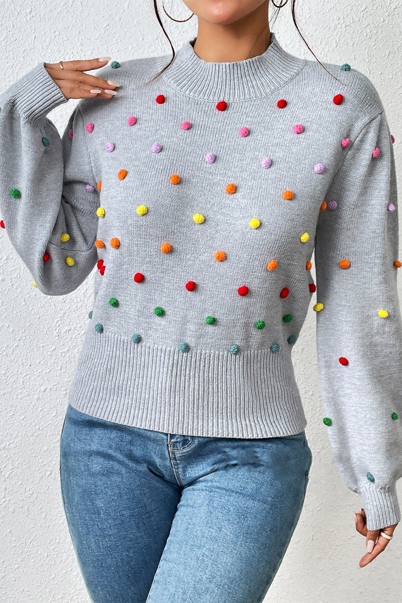 Playful Embellished Balloon Sleeve Sweater