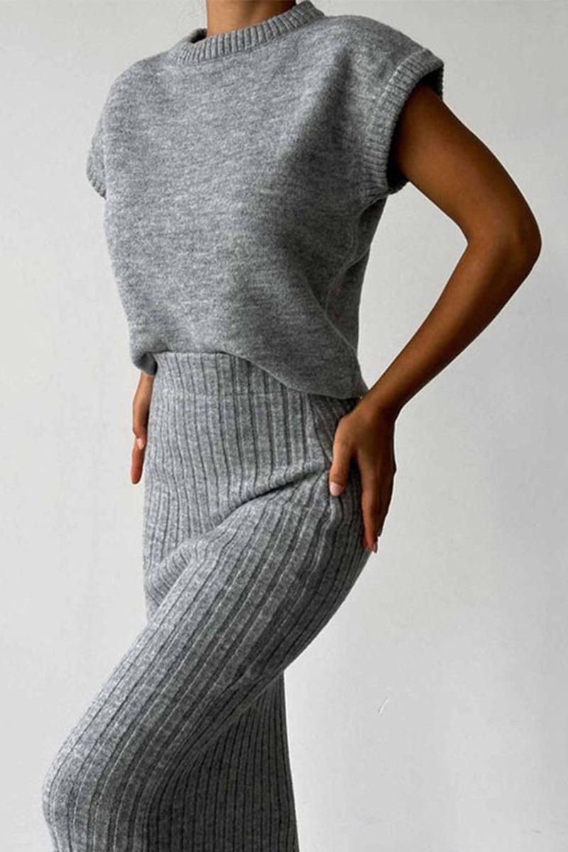 Ribbed Knit Skirt Set