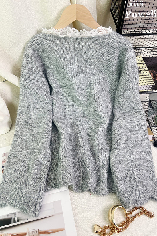 Bow Accent Lace Trim Sweater