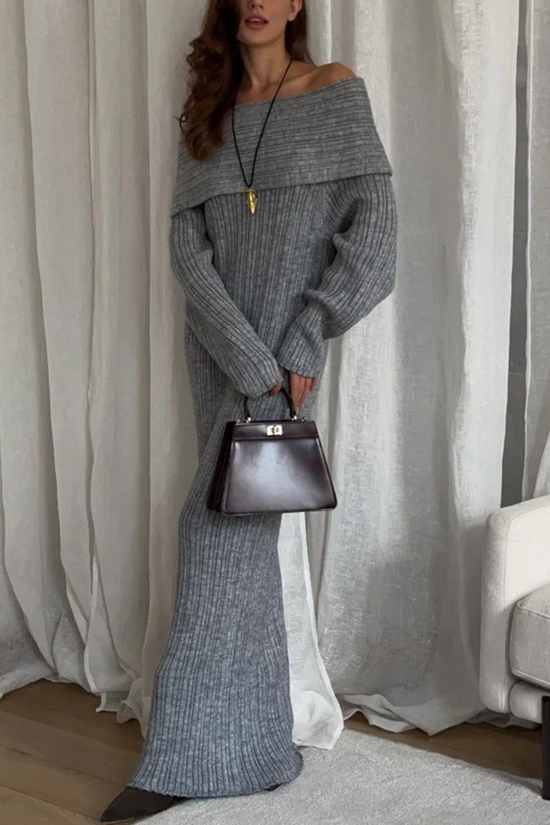 Off-Shoulder Ribbed Knit Maxi Dress